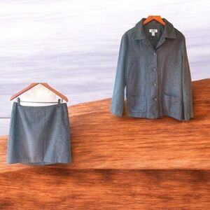 Vintage Old Navy Wool Skirt Set Dark Grey Academia Style Jacket L Skirt 12